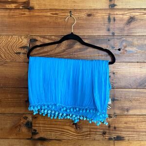 Samson Blue Chiffon Dupatta pom pom edge 100% cotton scarf wrap